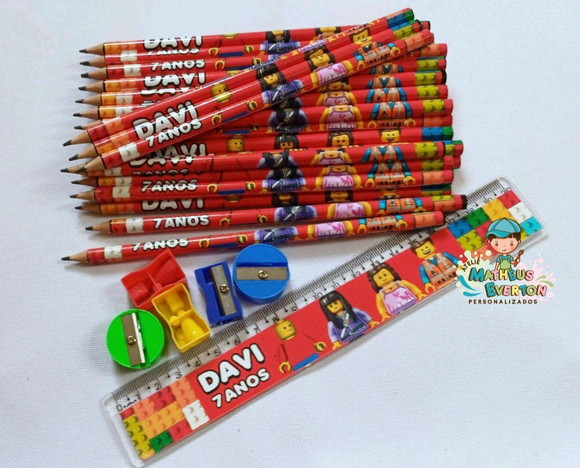 35 Kits Lápis, Régua, e Apontador Lego Atu - Imagem 2