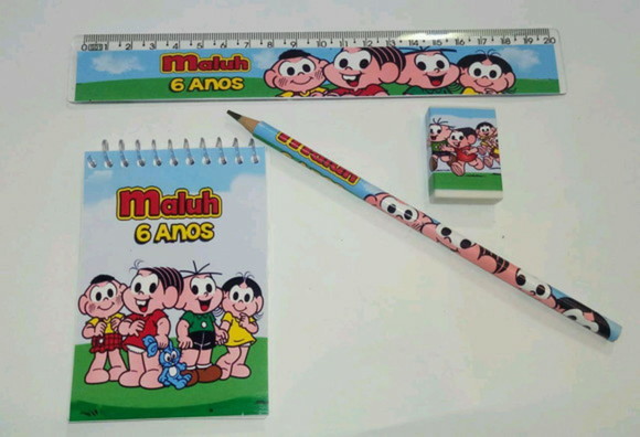 40 Kit Bloquinho, Lapis e Régua e Borracha Personalizada