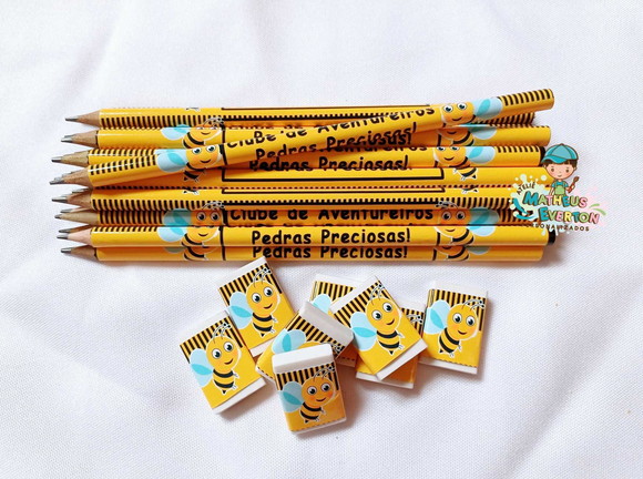 40 Kits Lápis e Borracha Personalizado Abelinha - Imagem 3