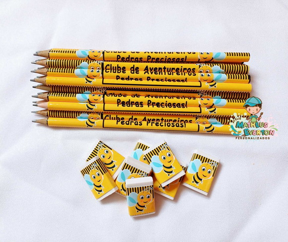 40 Kits Lápis e Borracha Personalizado Abelinha - Imagem 4