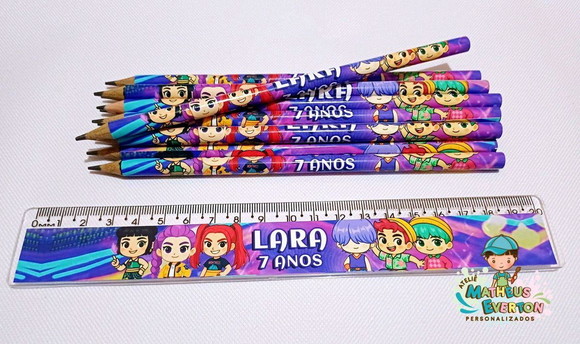 40 Kits Lápis e Régua Personalizado Guerreiras de K-pop Cute - Imagem 3