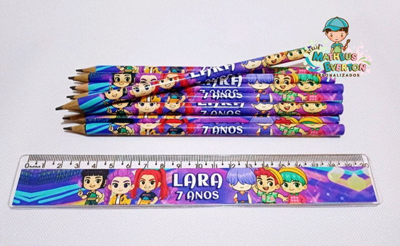 40 Kits Lápis e Régua Personalizado Guerreiras do K-pop