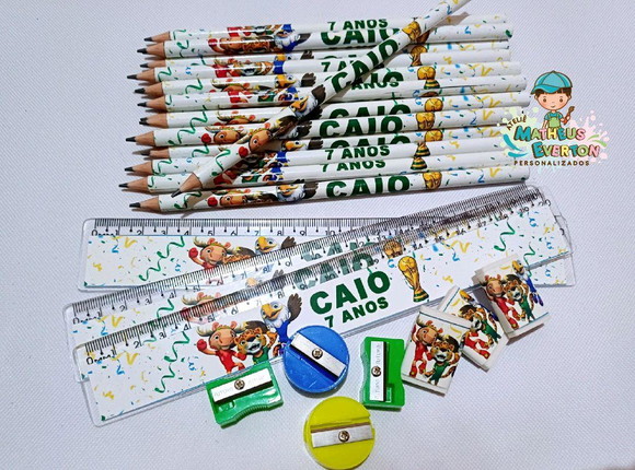 40 Kits Lápis, Borracha, Régua e Apontador Mascote Copa do m
