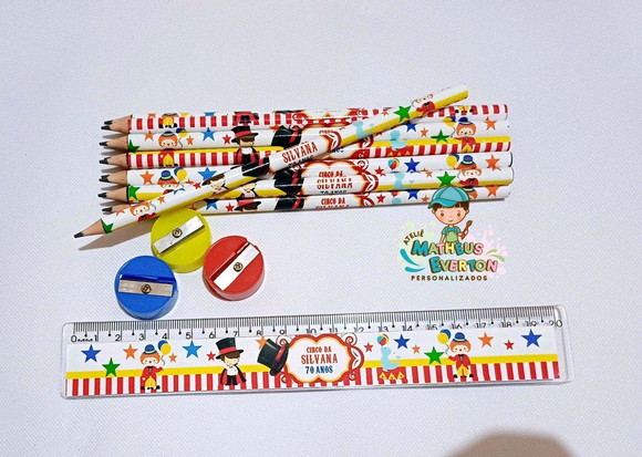 40 Kits Lápis, Régua e Apontador Personalizado Circo - Imagem 3