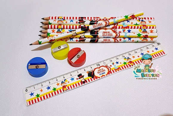 40 Kits Lápis, Régua e Apontador Personalizado Circo - Imagem 2