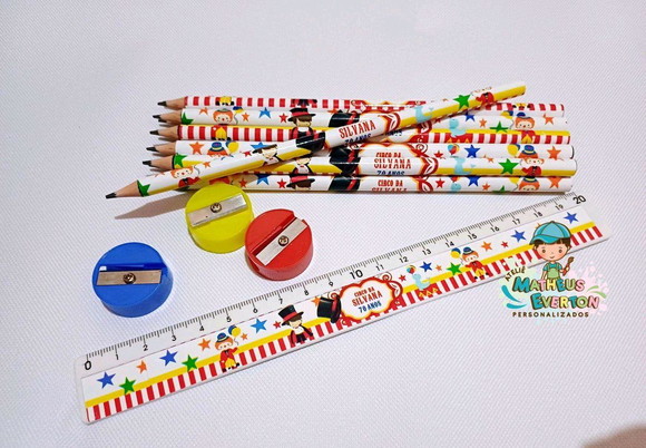 40 Kits Lápis, Régua e Apontador Personalizado Circo - Imagem 4
