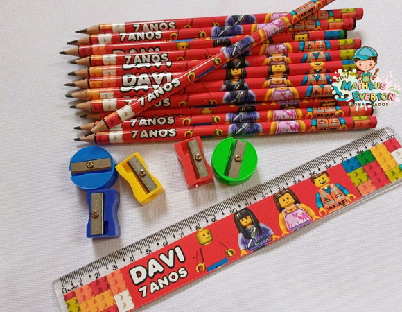 40 Kits Lápis, Régua, e Apontador Lego Atu - Imagem 3