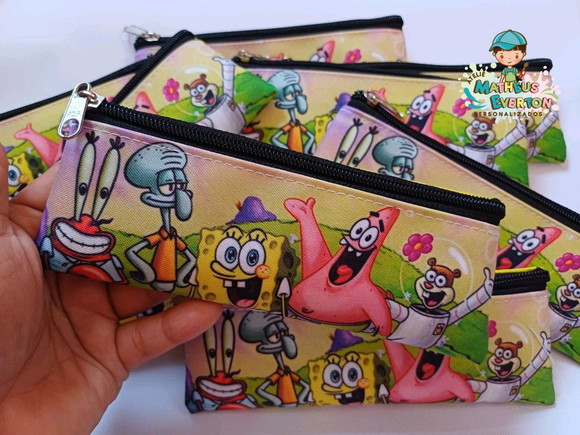 45 Estojos Slim Personalizado Bob Esponja Tam: 19x7cm - Imagem 5