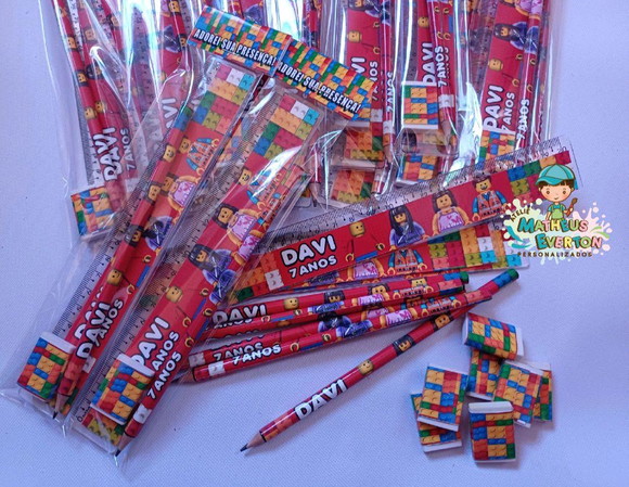 45 Kits Lápis, Régua e Borracha Personalizado Lego - Imagem 2