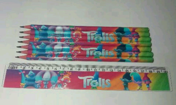 50 Kit Lápis e Régua Personalizado Trolls