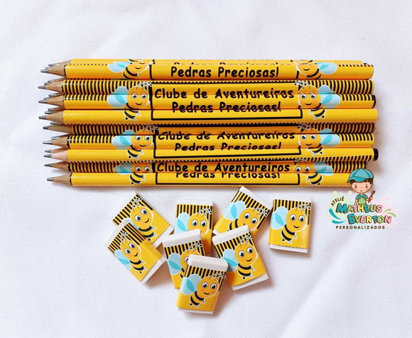 50 Kits Lápis e Borracha Personalizado Abelinha - Imagem 5