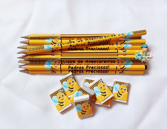 50 Kits Lápis e Borracha Personalizado Abelinha - Imagem 2