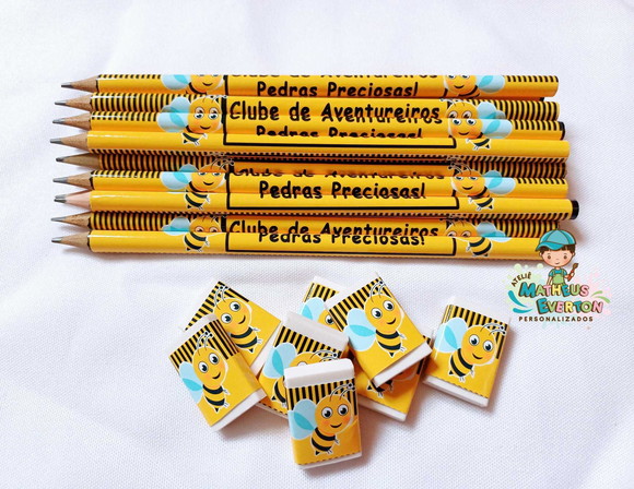 50 Kits Lápis e Borracha Personalizado Abelinha - Imagem 3