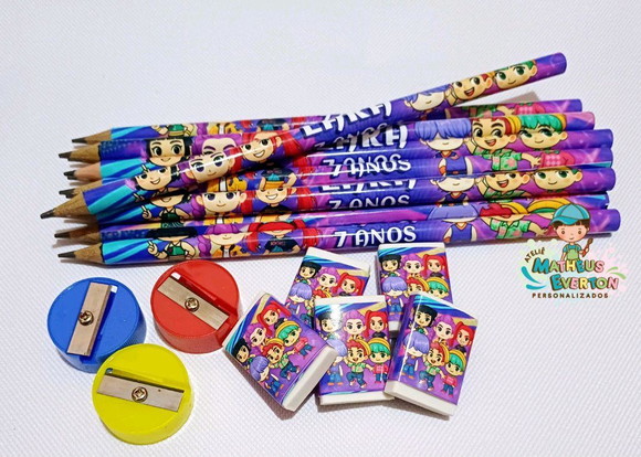 50 Kits Lápis, Borracha e Apontador Guerreiras de K-pop