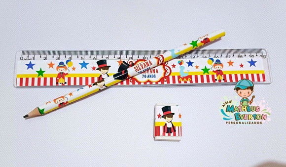50 Kits Lápis, Régua e Borracha Personalizado Circo - Imagem 5
