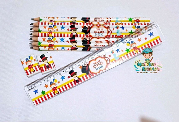 50 Kits Lápis, Régua e Borracha Personalizado Circo - Imagem 2