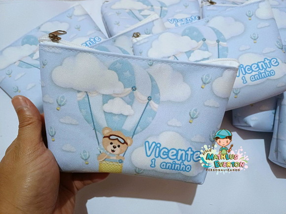 50 Necessaires Personalizada Aquarelada Ursinho Baloeiro