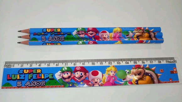 90 Kit Lapis e Régua Personalizado Mario Bros