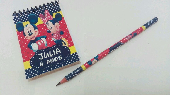 Bloquinho E Lápis Personalizado Mickey E Minnie - Imagem 2