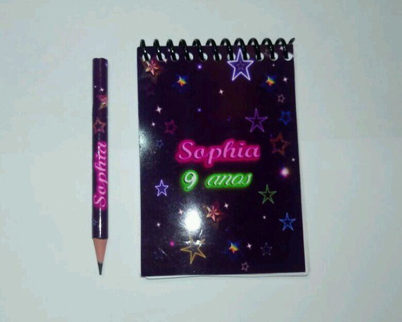 Bloquinho Personalizadol + Mini Lápis Neon