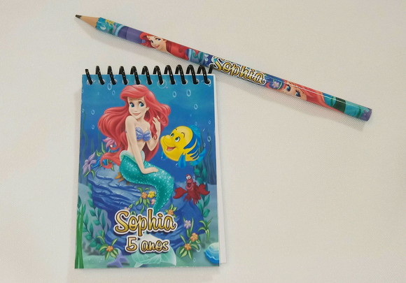 Kit Bloquinho + Lápis Personalizado Pequena Sereia
