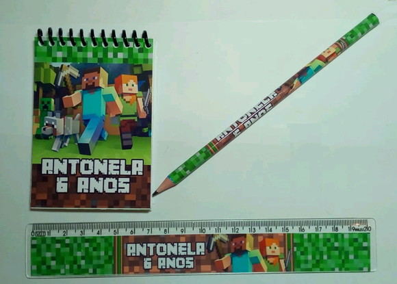Kit Bloquinho, Lapis e Régua Personalizado Minecraft