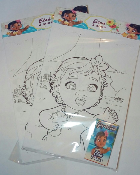 Kit Colorir + Giz de cera personalizado Moana Baby - Imagem 2