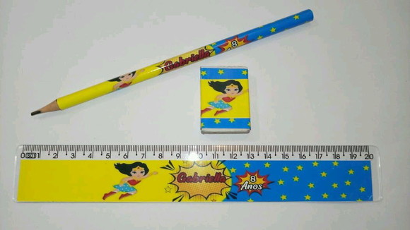 Kit Lapis e Régia e Borracha Personalizado Mulher Maravilha