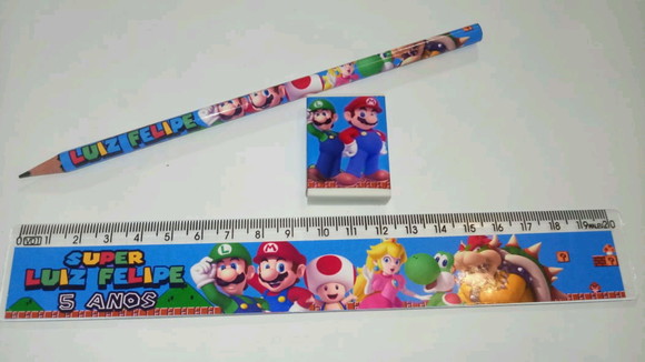 Kit Lapis e Régua e Borracha Personalizado Mario Bros