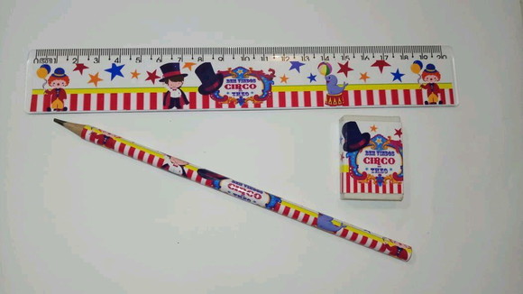 Kit Lapis e Regua Personalizado Circo Rosa