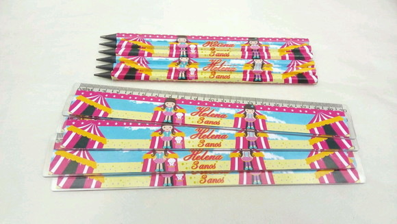 Kit Lapis E Regua Personalizado Circo Rosa
