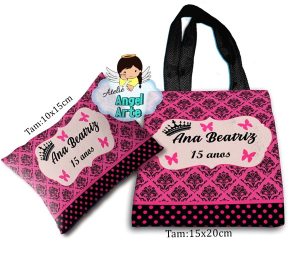 Kit Sacola ecobag e almofada 15 Anos