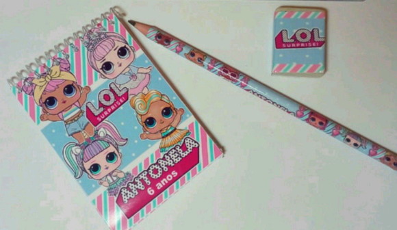 Kit/ Bloquinho, Lapis e Borracha Personalizado Lol