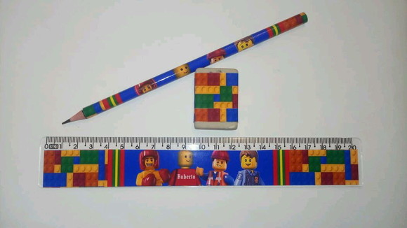 Lápis Regua e Borracha Lego