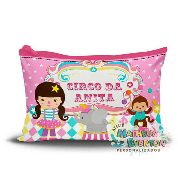 Necessaire Personalizada Slim Circo Rosa Faço Outros Temas
