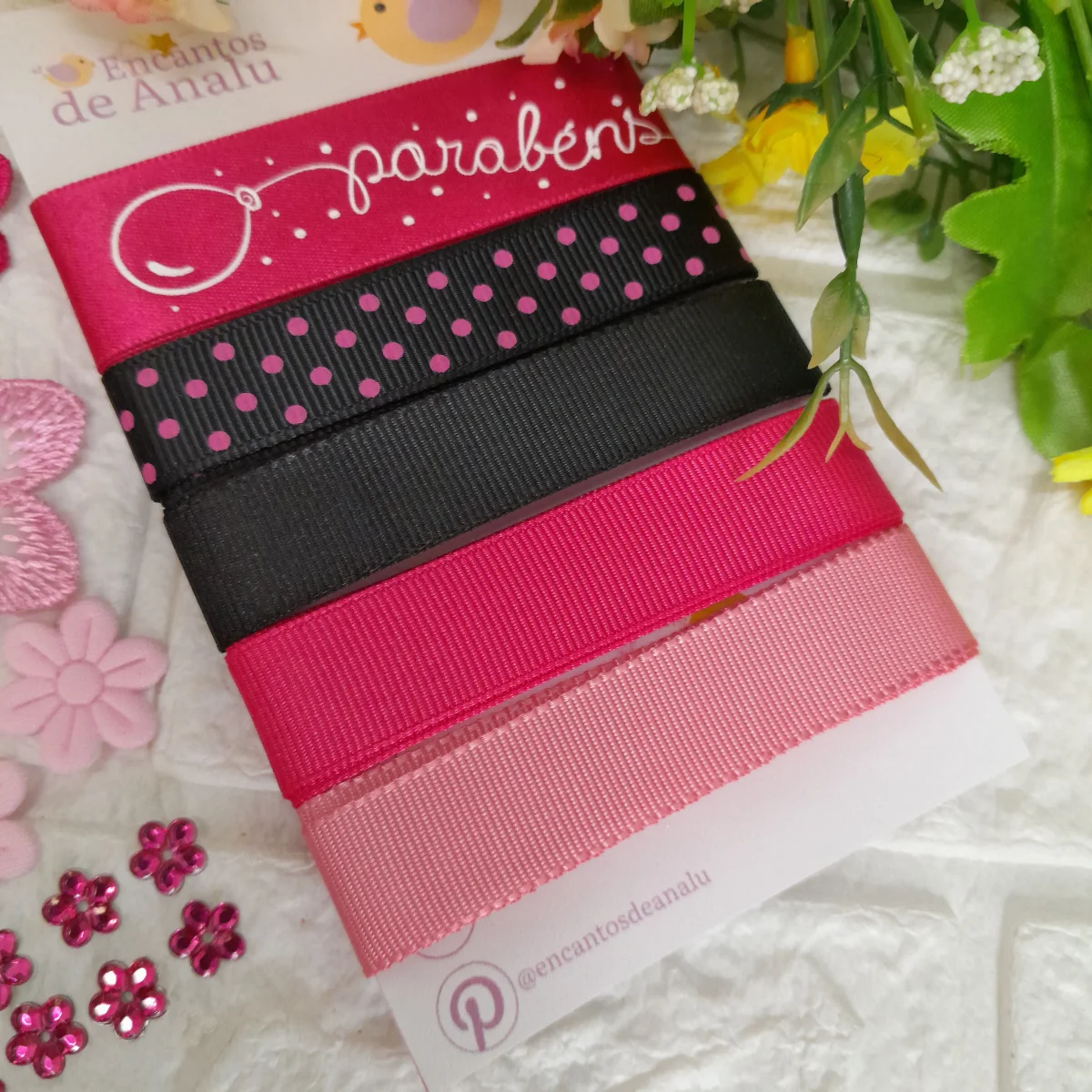 Kit de Fitas e Enfeites Coordenados Pink e Preto - Kit Fracionado Scrap e Artesanato - Imagem 2