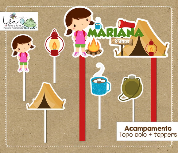 Topo Bolo Acampamento Menina
