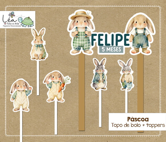 Topo Bolo Coelhinho de Páscoa Mesversário