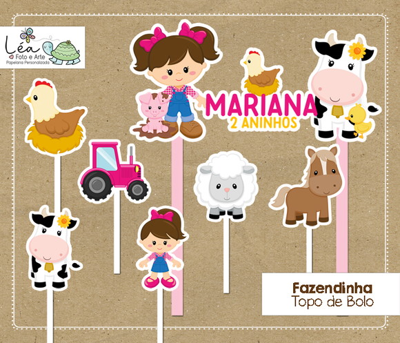 Topo Bolo Fazendinha Menina