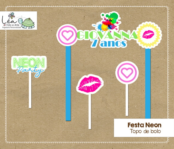 Topo Bolo Festa Neon