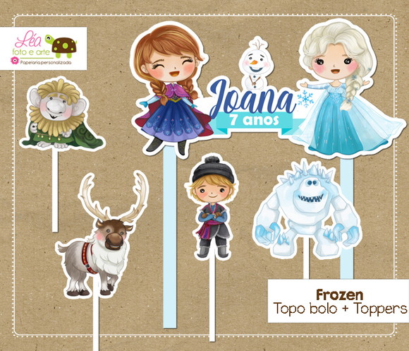 Topo de Bolo Frozen Personalizado com Nome e Idade para Festa Infantil