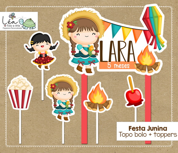 Topo Bolo Mesversário Junino Menina
