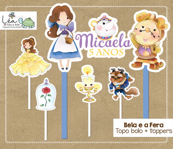 Topo de Bolo Bela e a Fera