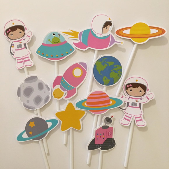Topo de Bolo Festa Astronauta Menina - Imagem 2