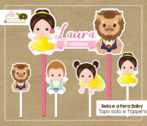 Topo de Bolo Festa Bela e a Fera Baby
