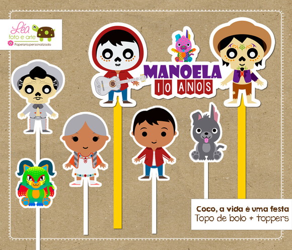 Topo de Bolo Festa Coco - Viva, a Vida É Uma Festa