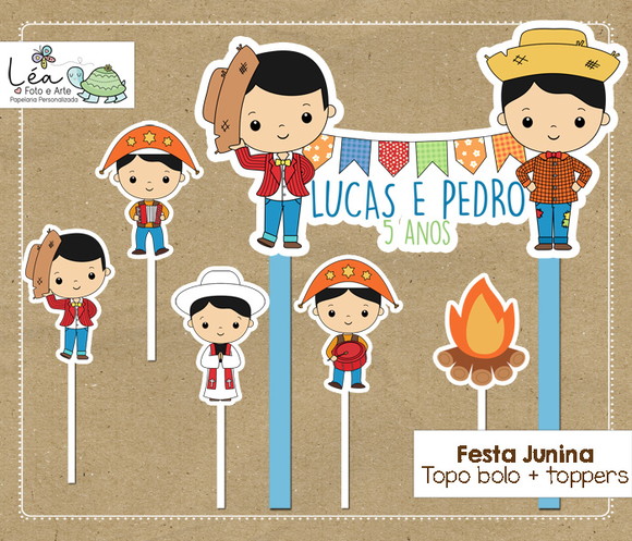 Topo de Bolo Festa Junina Gêmeos