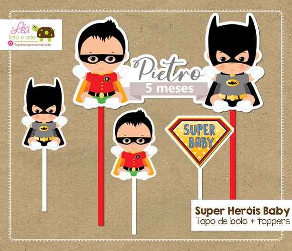 Topo de Bolo Festa Super Heróis Baby