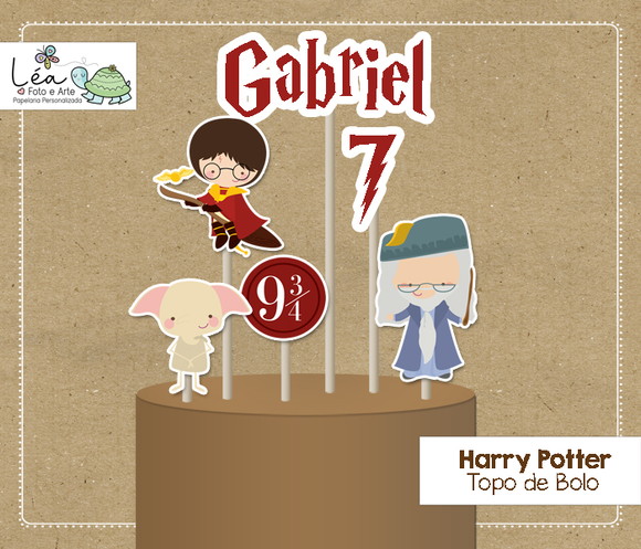 Topo de Bolo Harry Potter, Dobly e Dumbledore