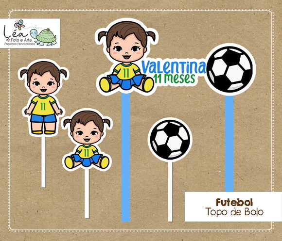 Topo de Bolo Mesversário Futebol Menina